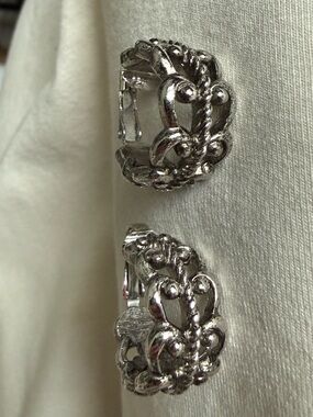 Vintage Marked Avon Silver-Tone Filigree Clip-on Hoop Earrings